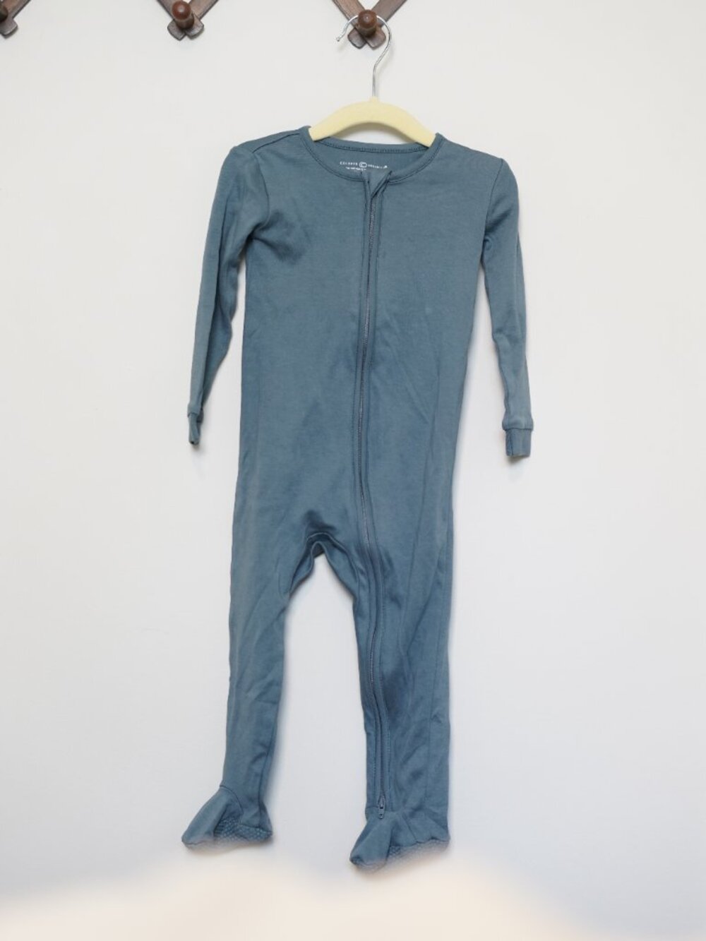Colored Organics Grey/Blue Organic Cotton Footed Zippered Sleeper